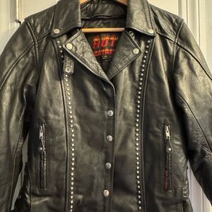Hot Leathers Women's Black Studded Leather Jacket Sz M Quilted zip out Lining